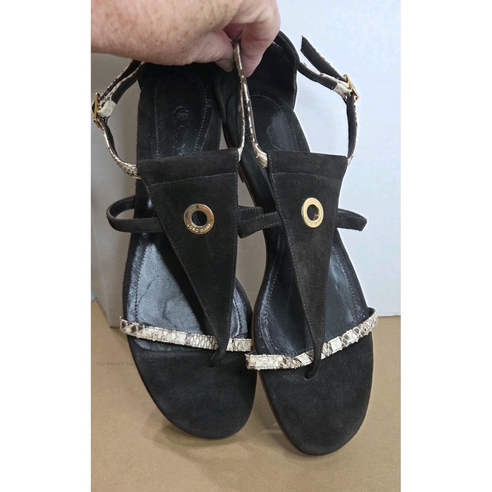 Loro Piana Sandals Black Suede Snakeskin Size 10 Authenticated - Picture 2 of 16